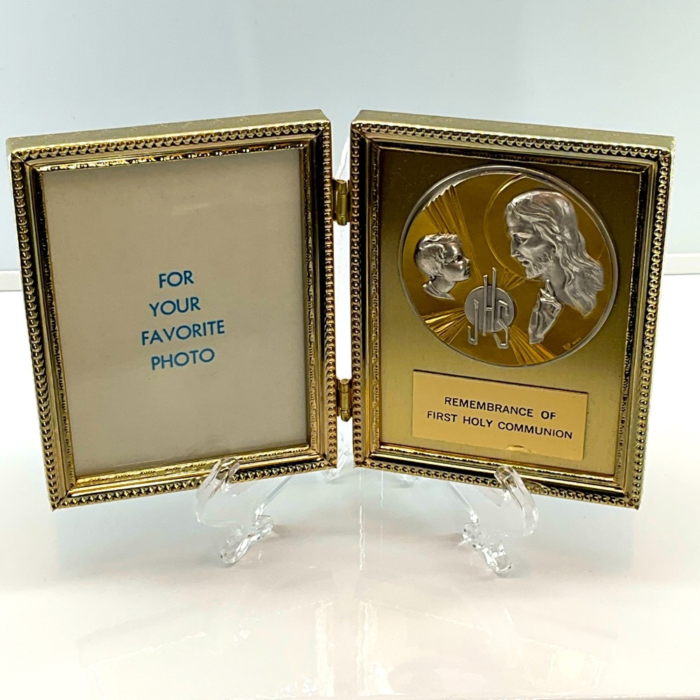 VINTAGE JHS Double Frame First Holy Communion 3D Removable Gold Tone NWOT